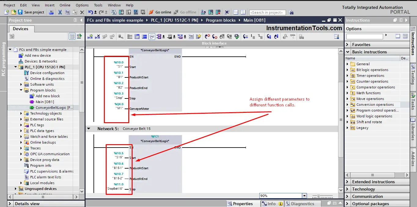 assigns different PLC parameters to different function calls