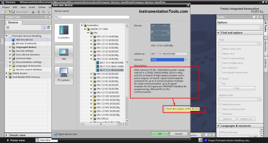 Firmware Version in Siemens PLC