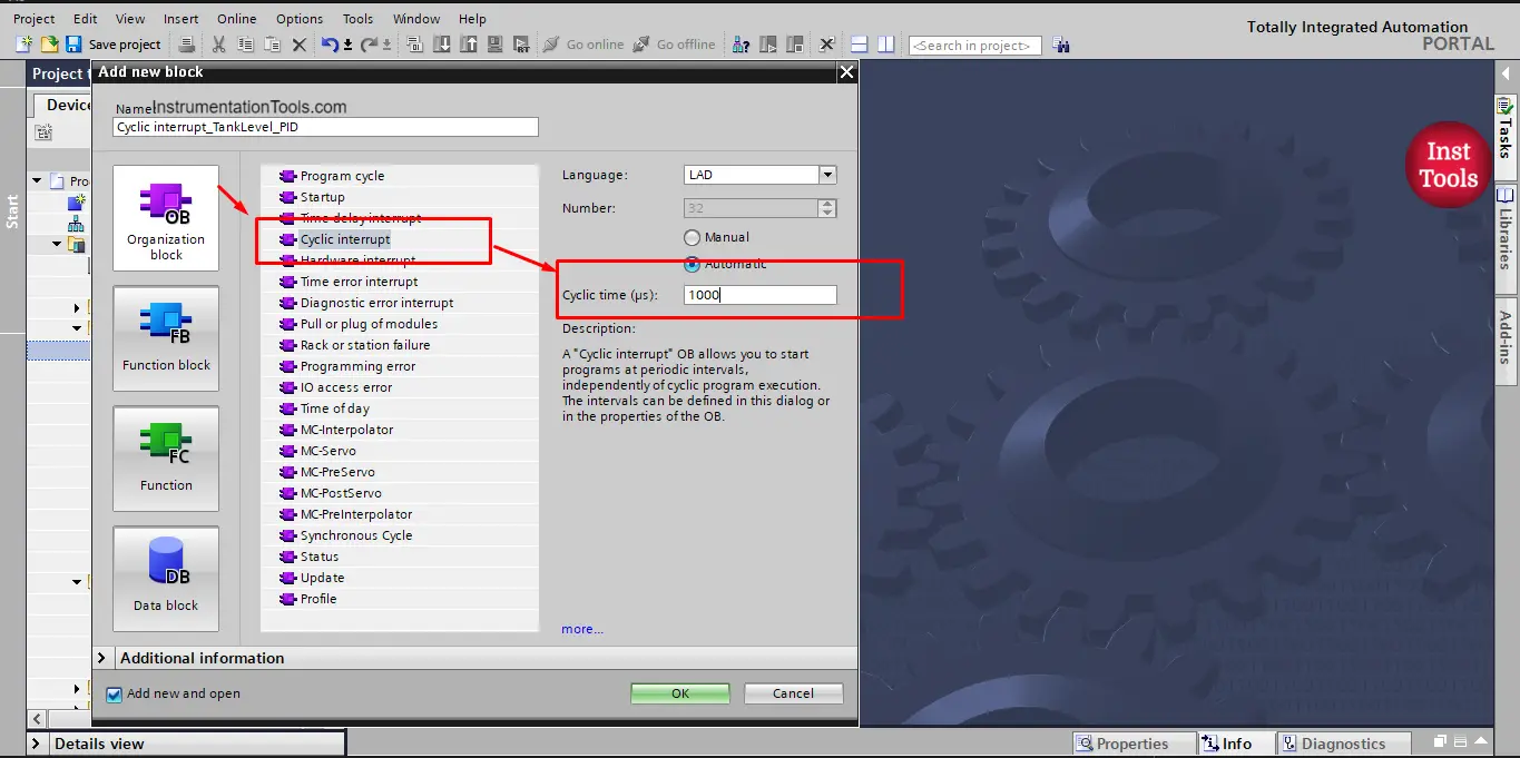 Adding a cyclic interrupt into your PLC project