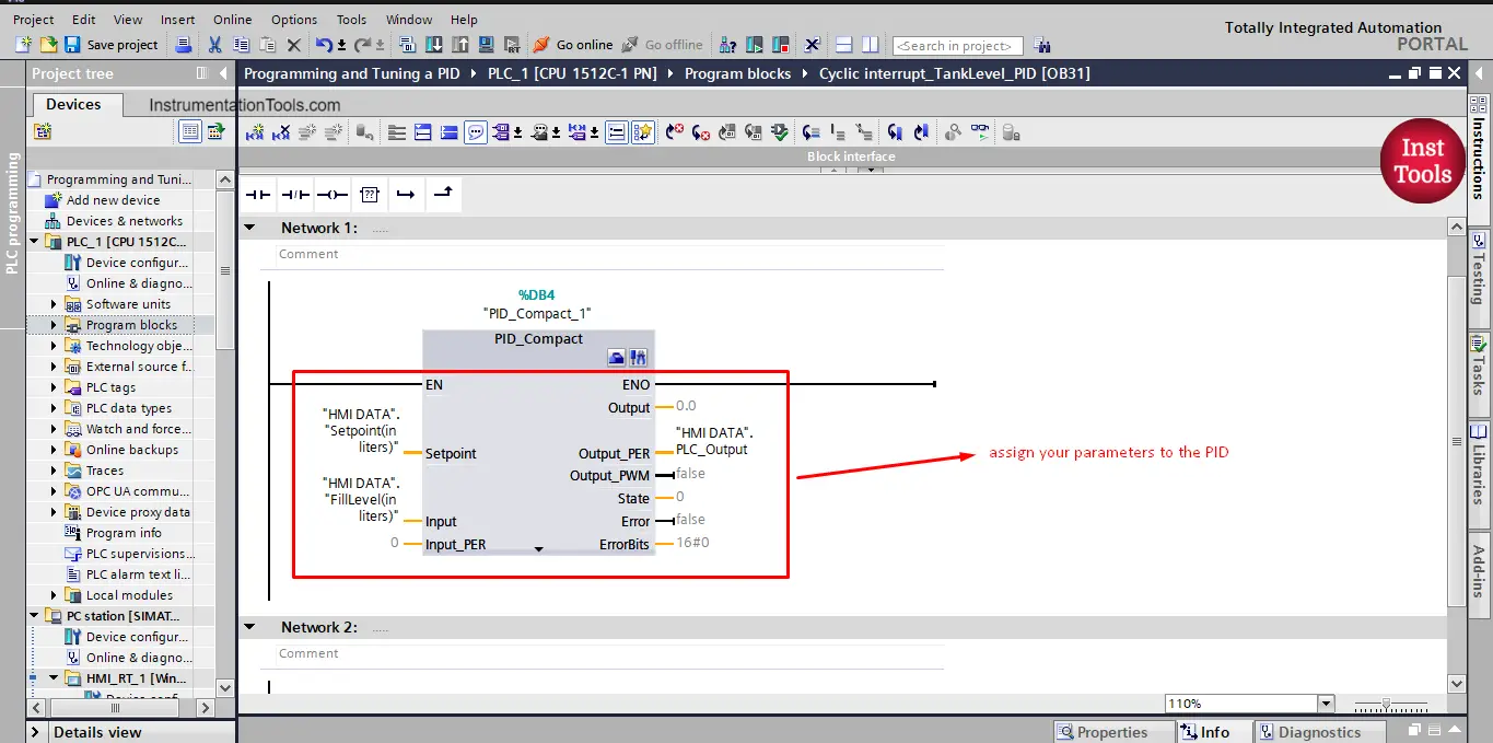 Assign your PID parameters