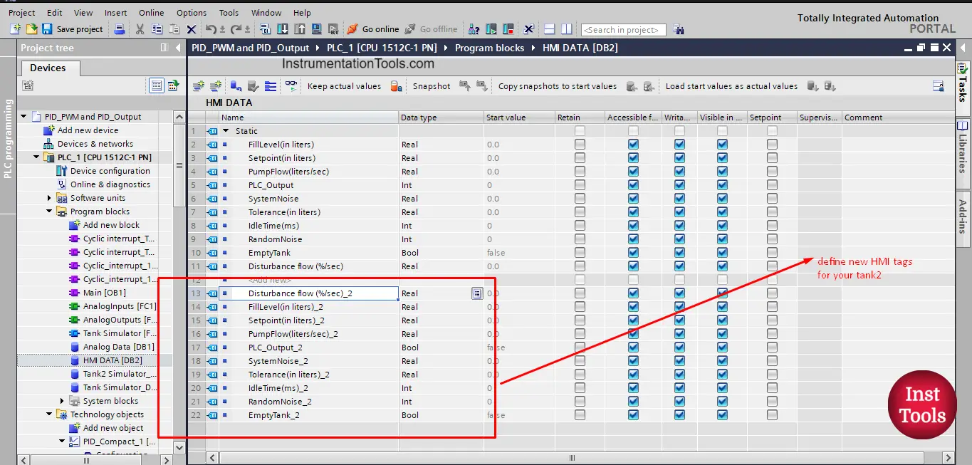 Define new HMI tags for your PLC Program