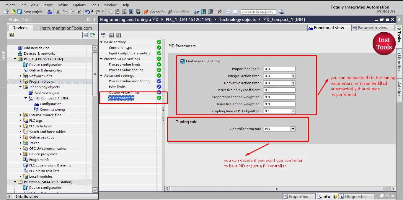 How to perform tuning of the PID