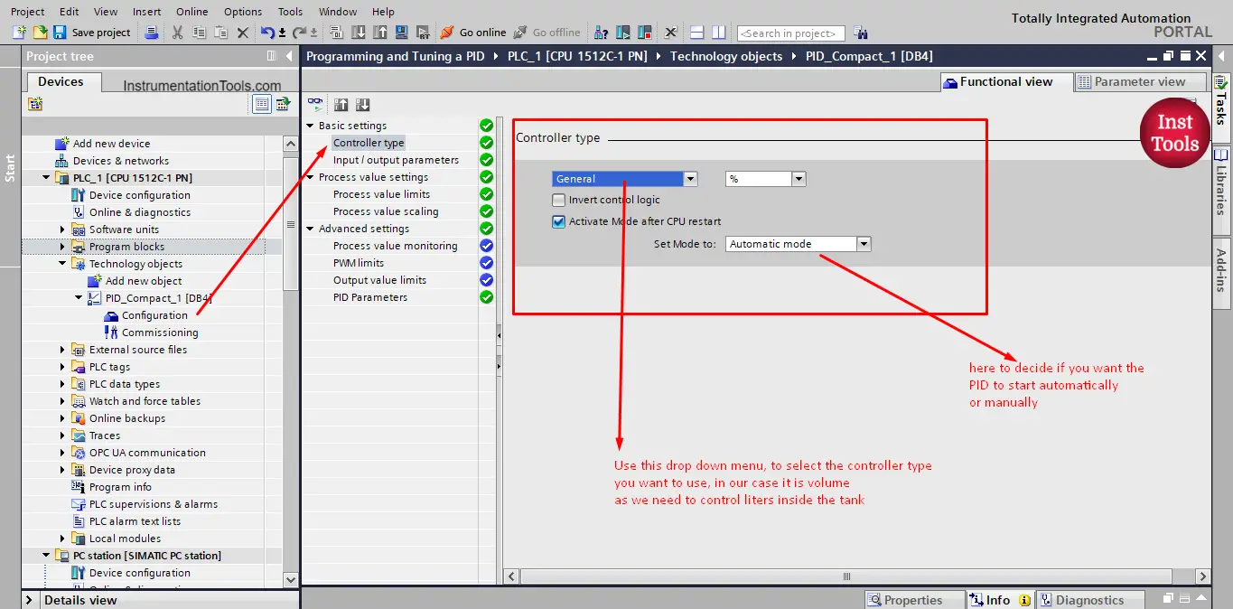 PID Controller type setting