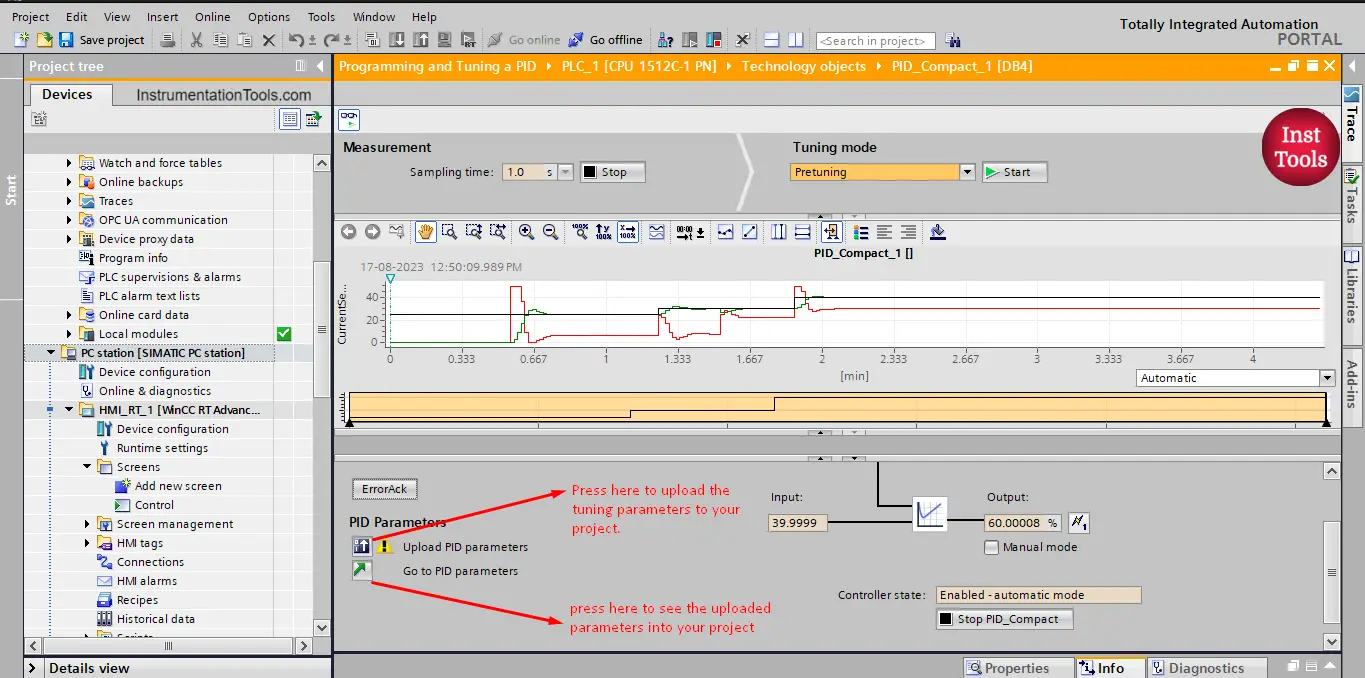 PLC PID tuning parameters