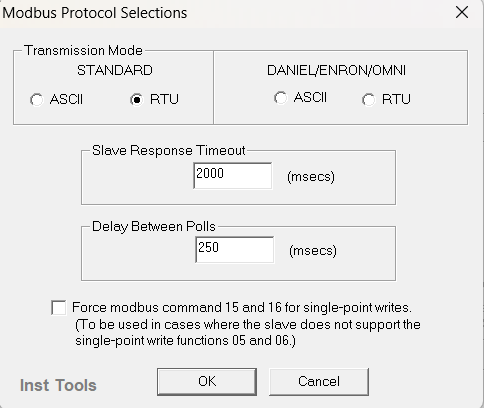 Modbus Protocol Selection