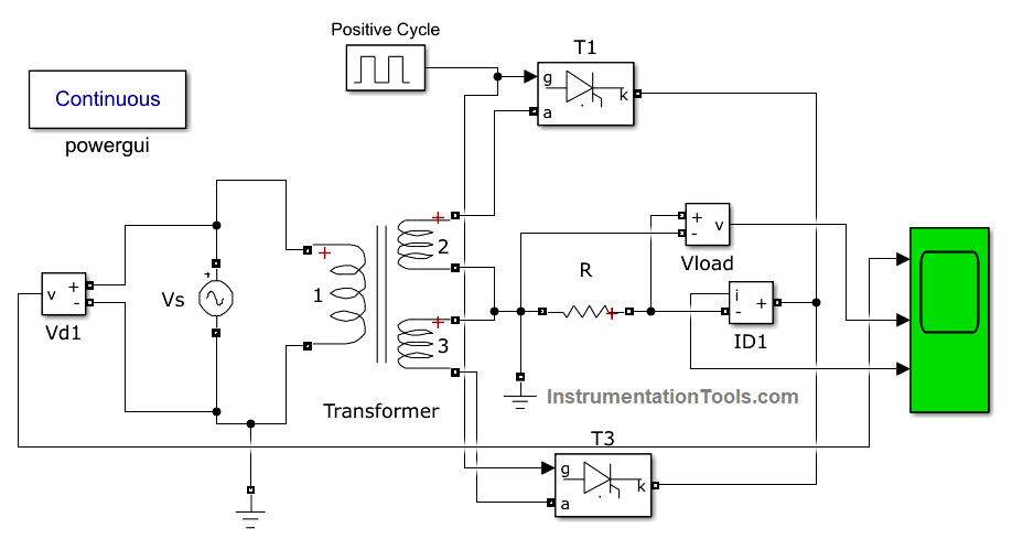 Simulink Circuit of Mid Point Converter With R Load