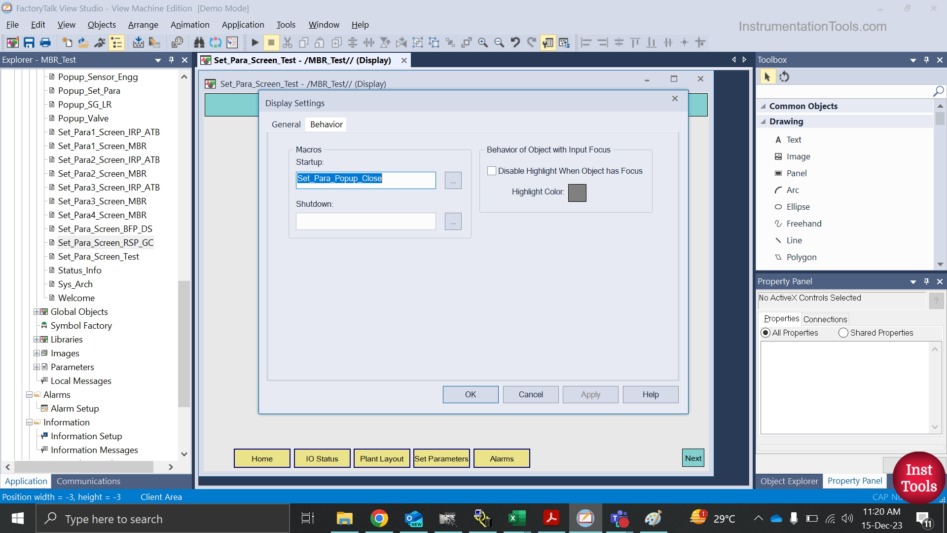 How to Configure FactoryTalk View Pop Up