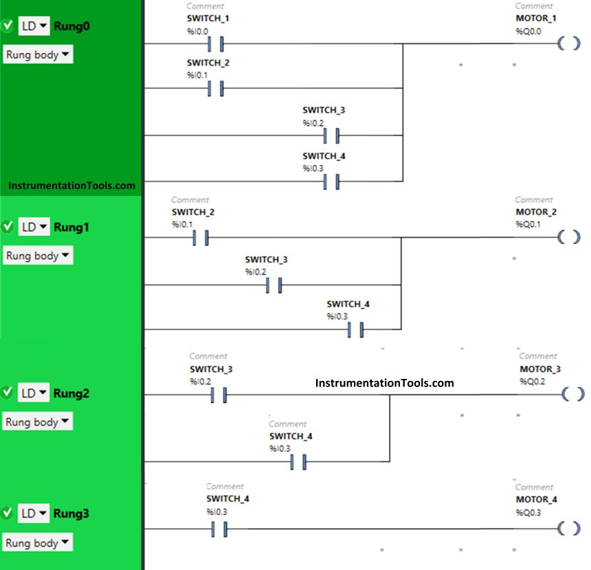 PLC Logic Example on Multiple Switches and Motors