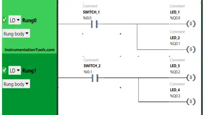 PLC Program Example on Multiple LEDs using Set Coil