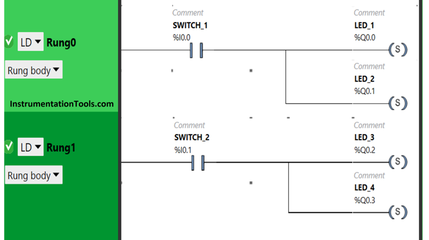 PLC Program Example on Multiple LEDs using Set Coil