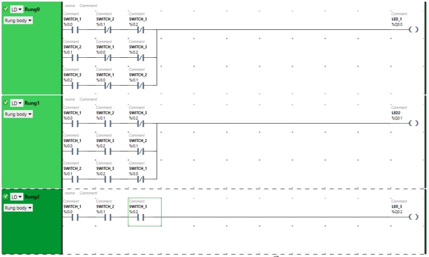 PLC Example to Control LEDs Via Switches
