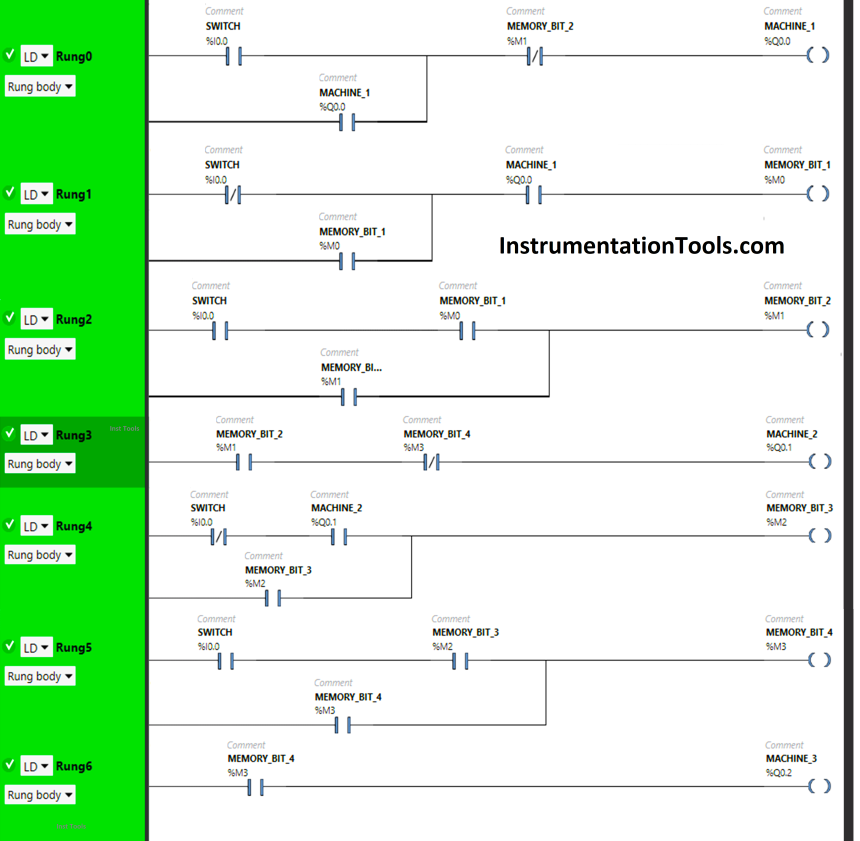 PLC to Start or Stop 3 Machines using 1 Switch Program