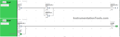 PLC Program for Solenoid, Pilot Lamp, and Switch with Alarm