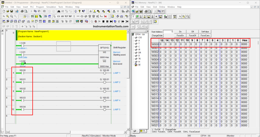 Omron CX programmer shift register