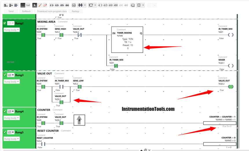 PLC programming for liquid mixing application code