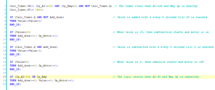 PLC Structured Text Program for Output Generation via Equations