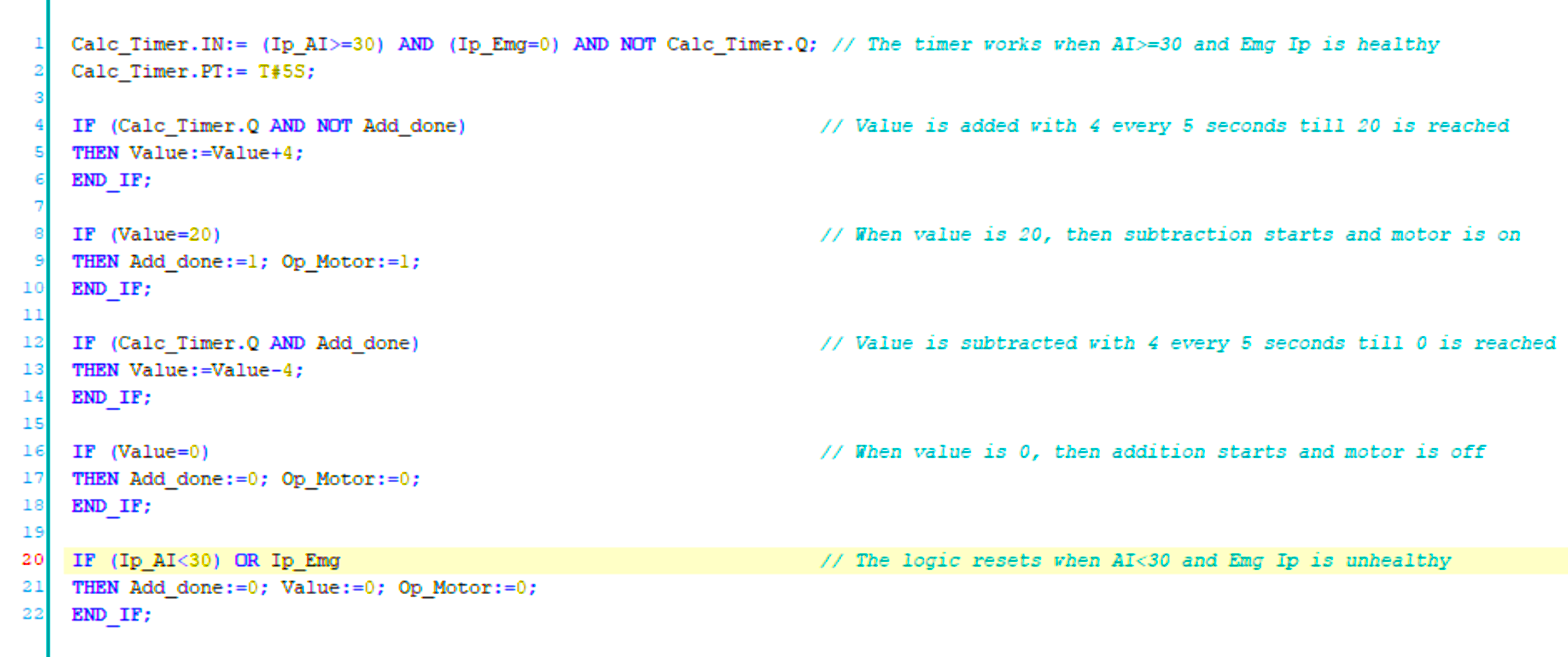 PLC Structured Text Program for Output Generation via Equations