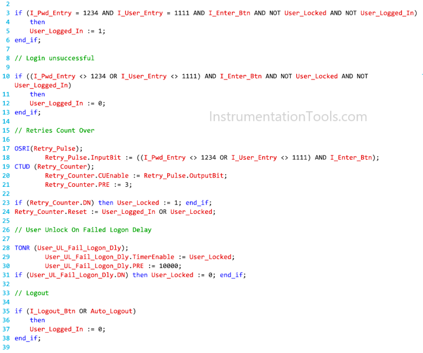 PLC Program for Password Management using Structured Text