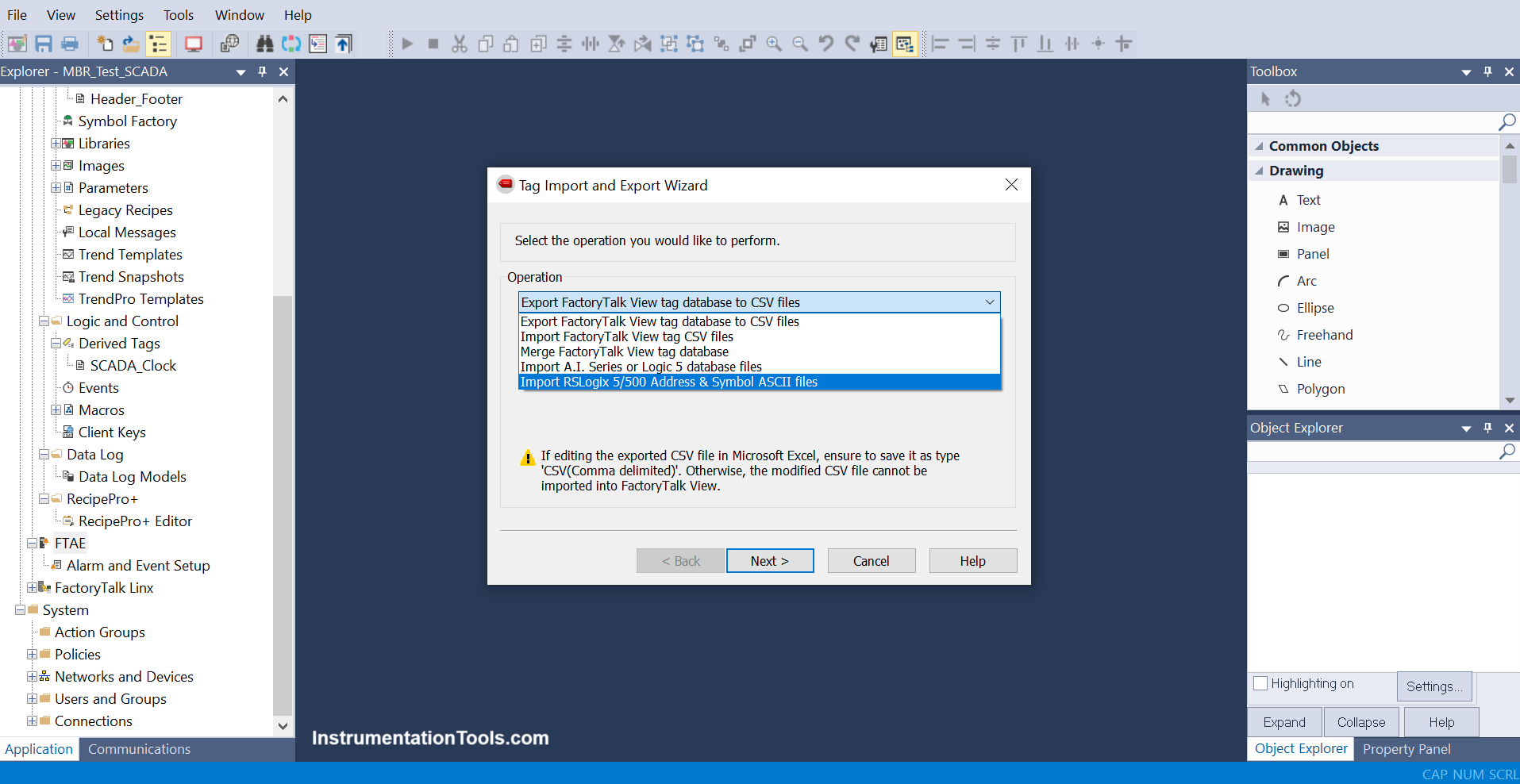 Step-by-step import export in FactoryTalk View