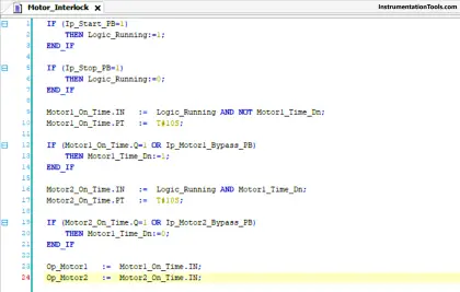 Structured Text PLC Example for Motor Interlocking and Control