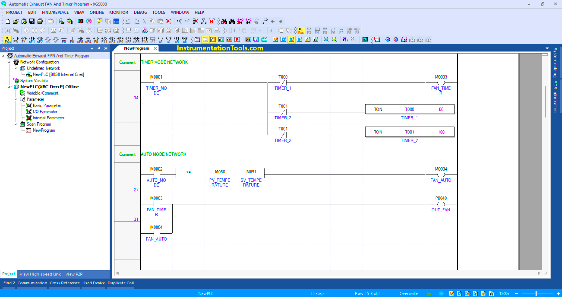 PLC programming for exhaust fan