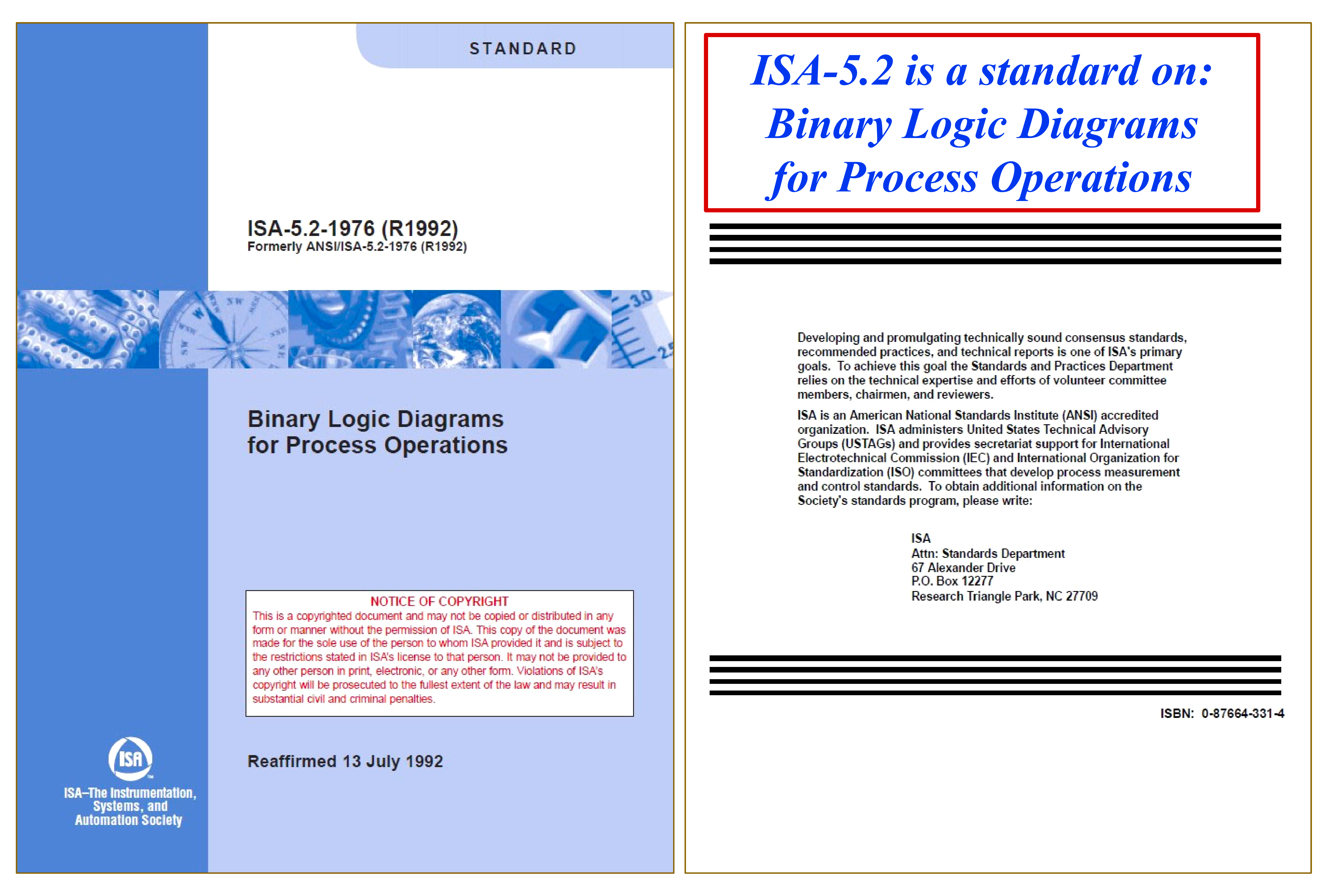 ISA5.2 as standard on “Binary Logic Diagrams for Process Operations