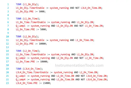 PLC Structured Text Program for Light Sequences via Timers