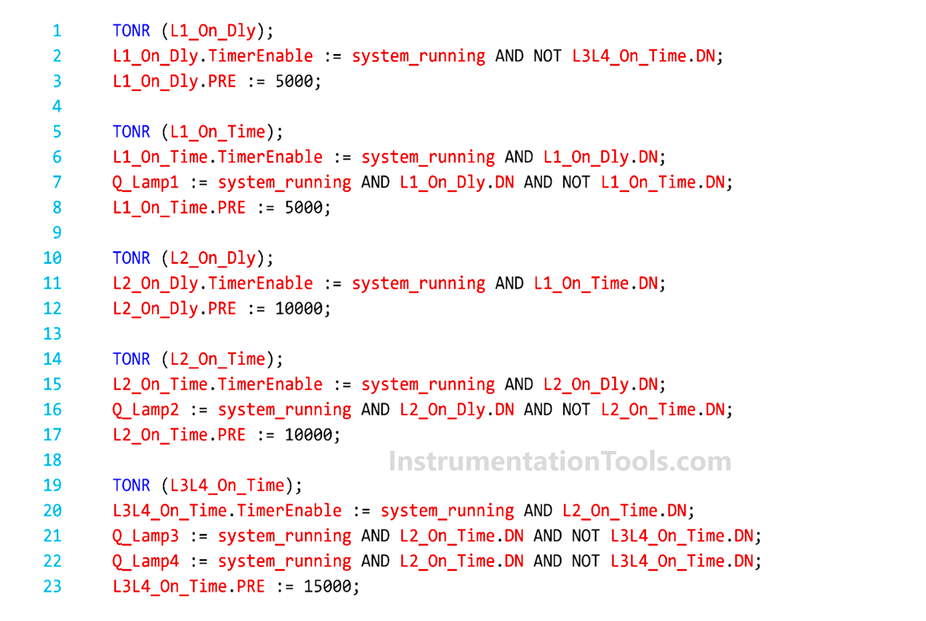 PLC Structured Text Program for Light Sequences via Timers