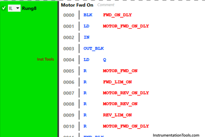 Industrial motor control using PLC instruction list programming