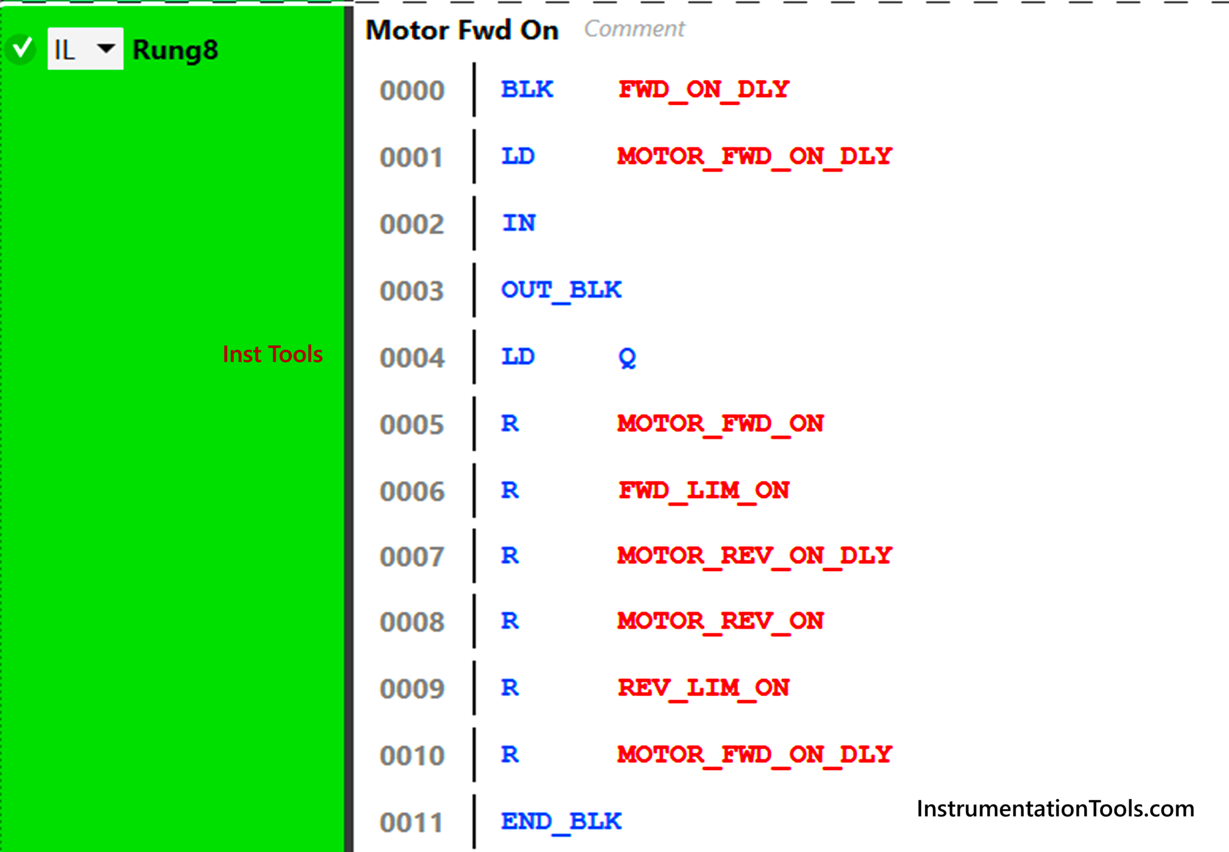 Industrial motor control using PLC instruction list programming