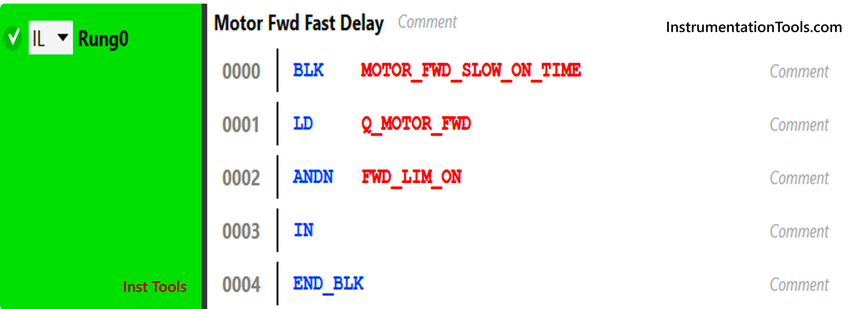 Motor Forward Delay PLC Instruction List