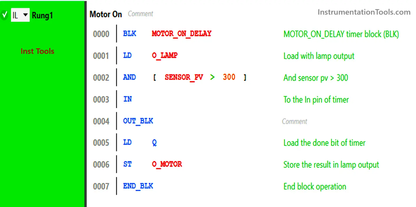 PLC Instruction List Example