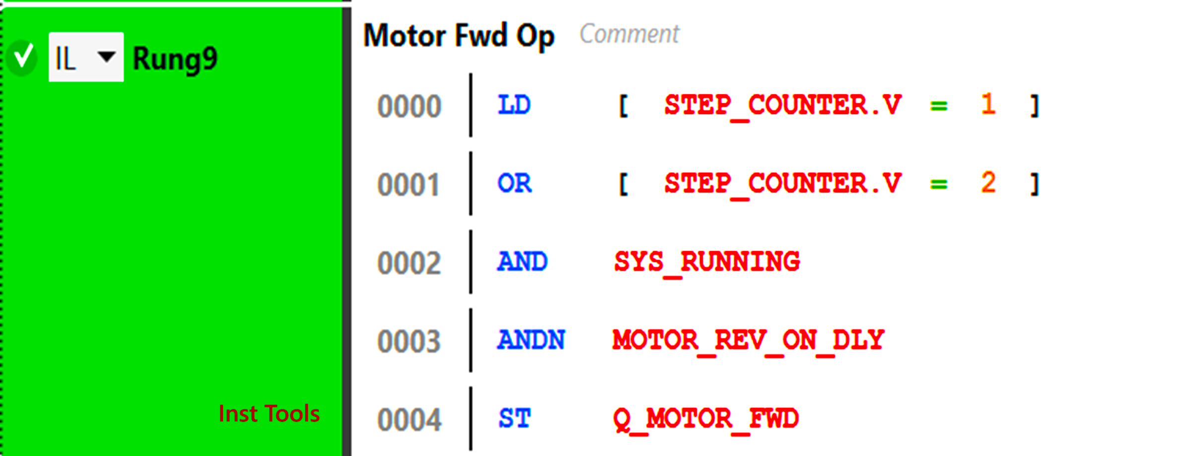 PLC-based motor direction control with instruction list coding