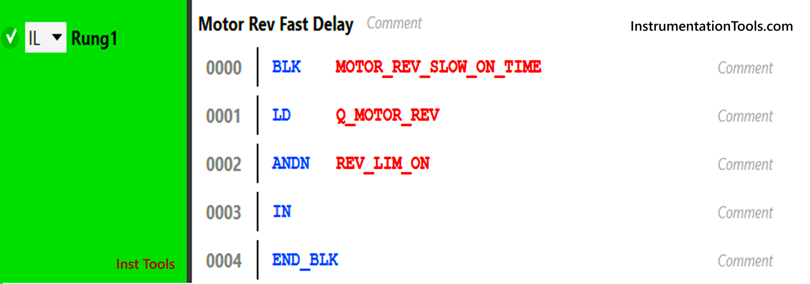 PLC instruction list for motor forward and reverse control