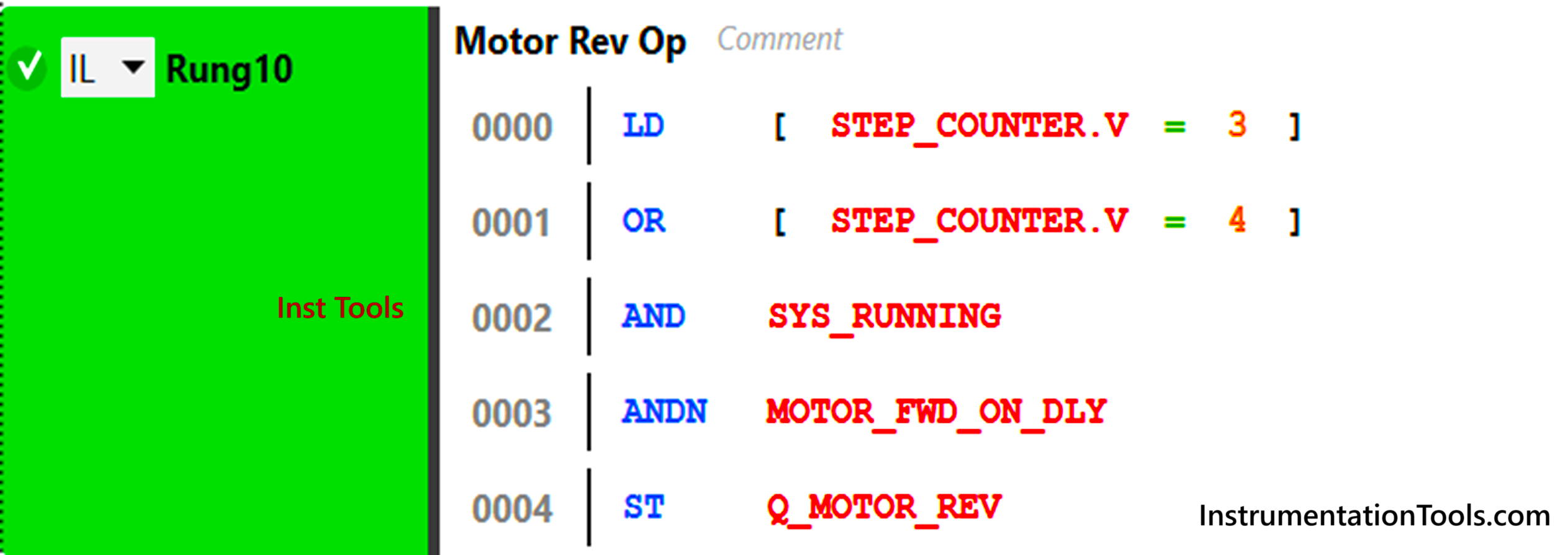 Using instruction list to control motor direction in PLCs