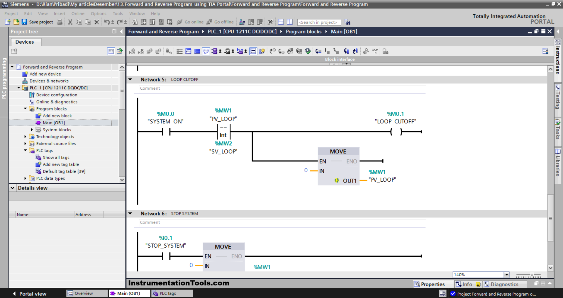 Forward reverse logic in industrial automation