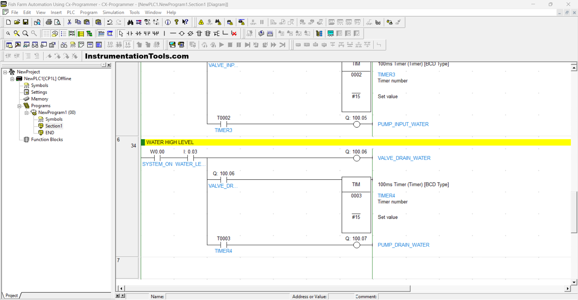 Ladder logic for fish farm automation