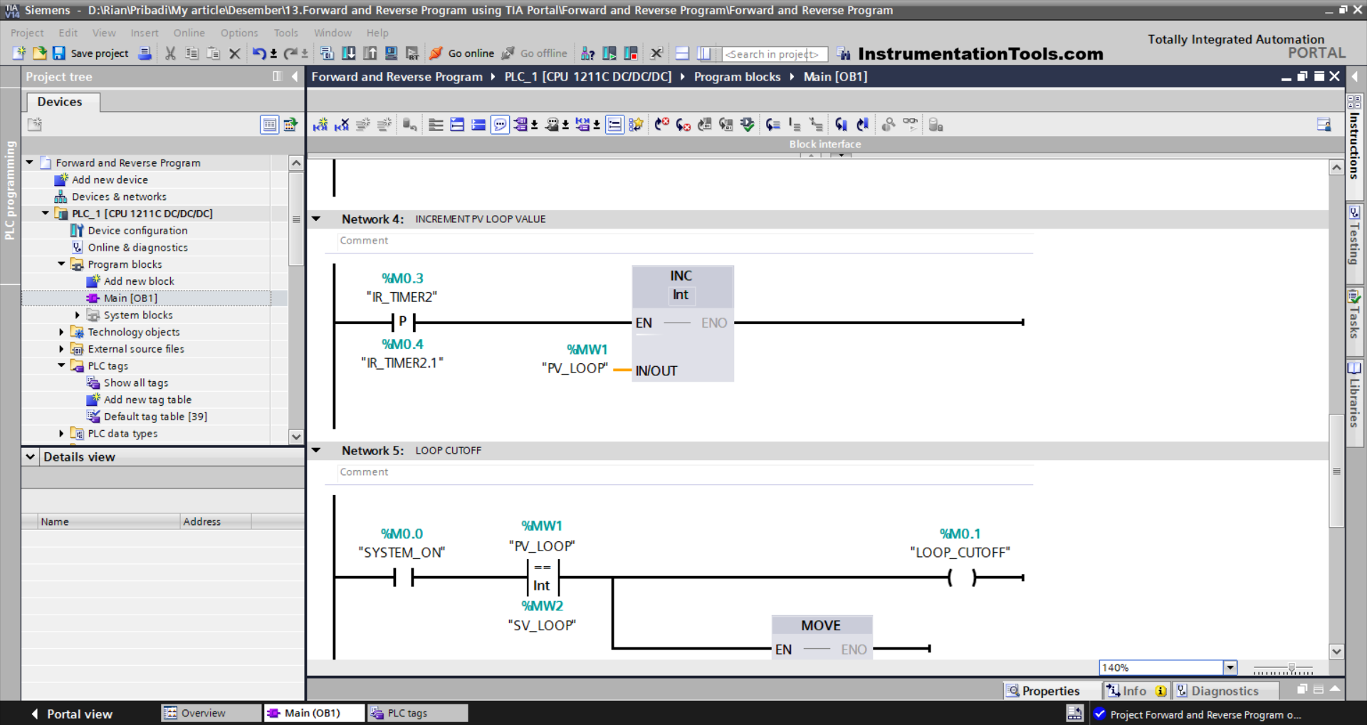 Motor reversing logic using TIA Portal