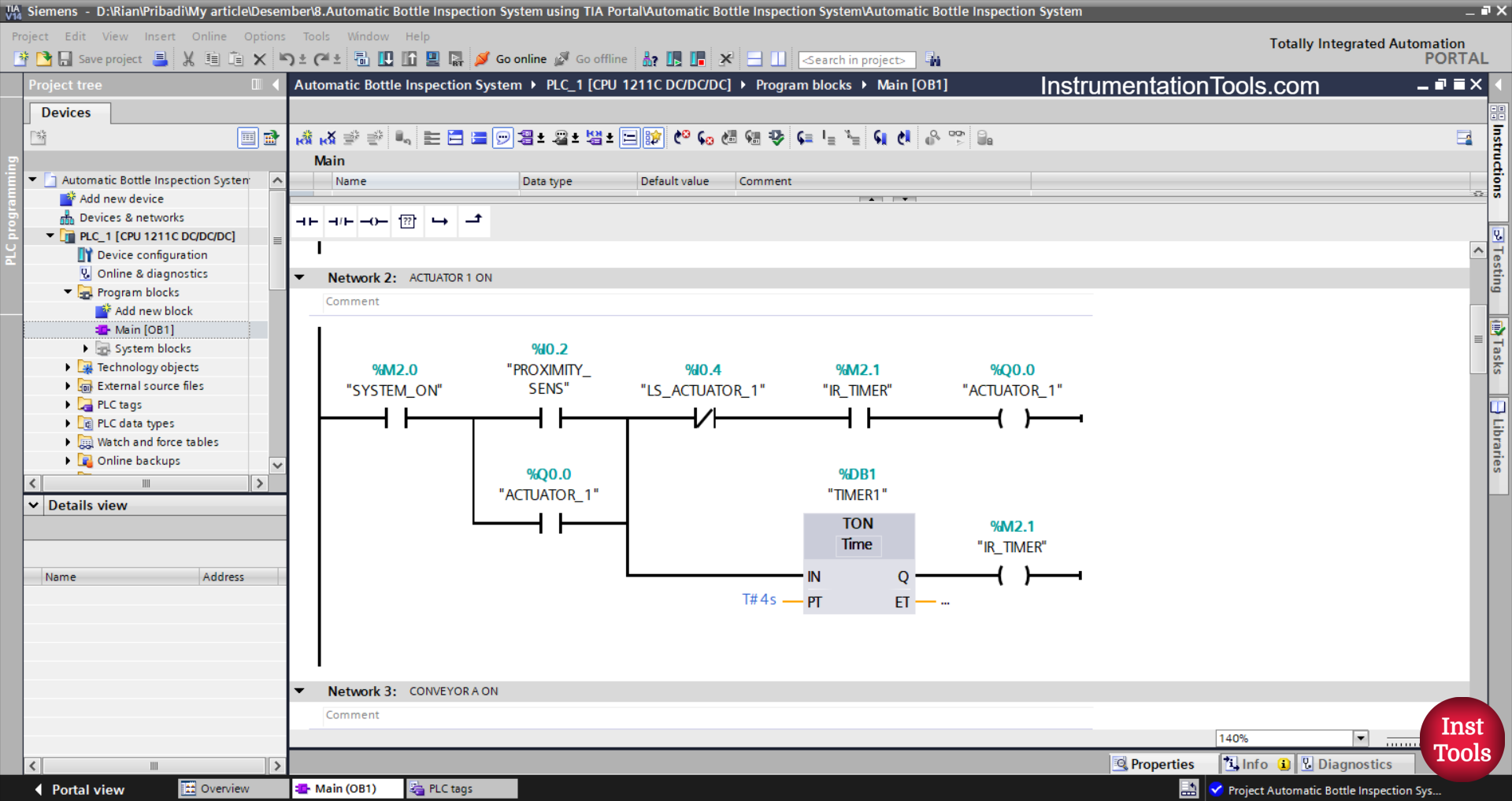PLC Based Bottle Inspection and Sorting System Example