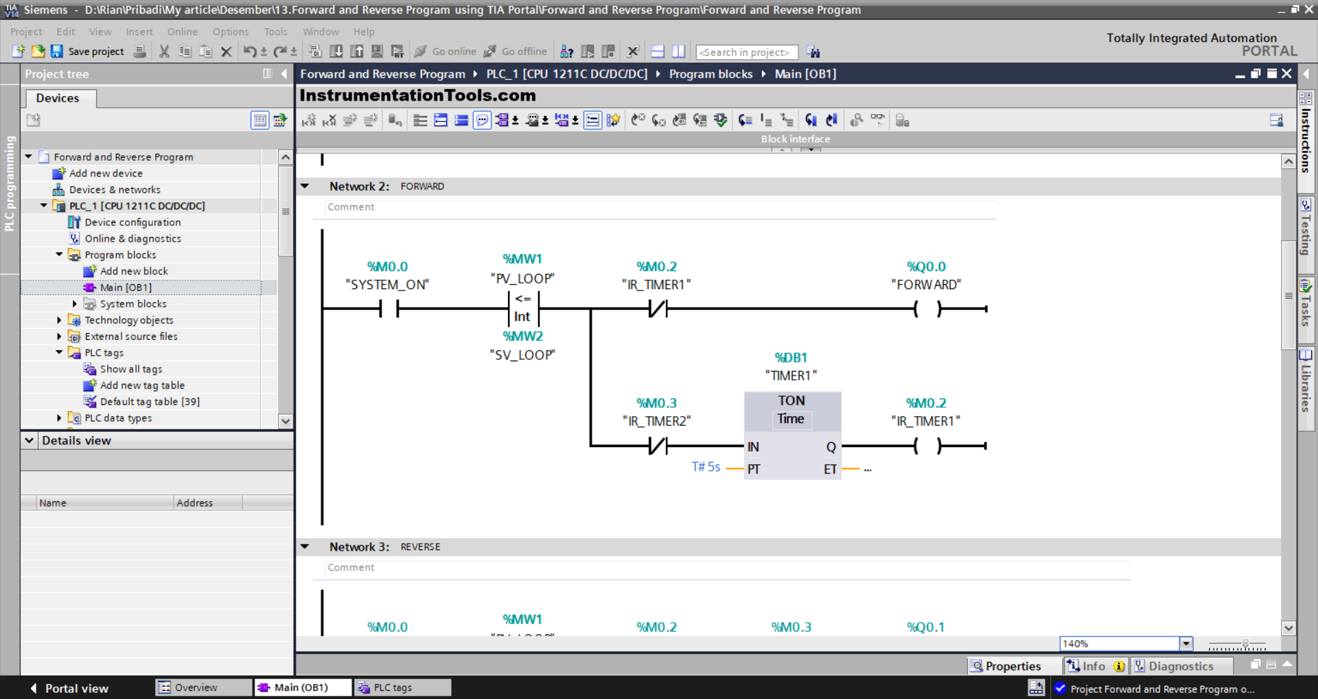 PLC forward reverse motor program