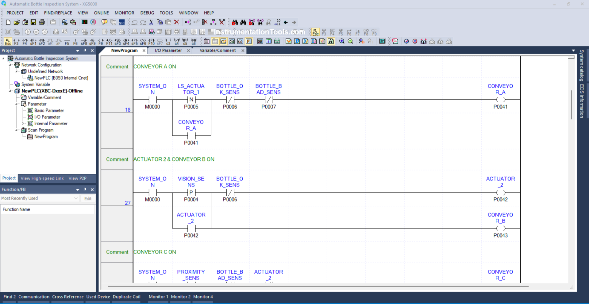 PLC ladder logic for bottle inspection