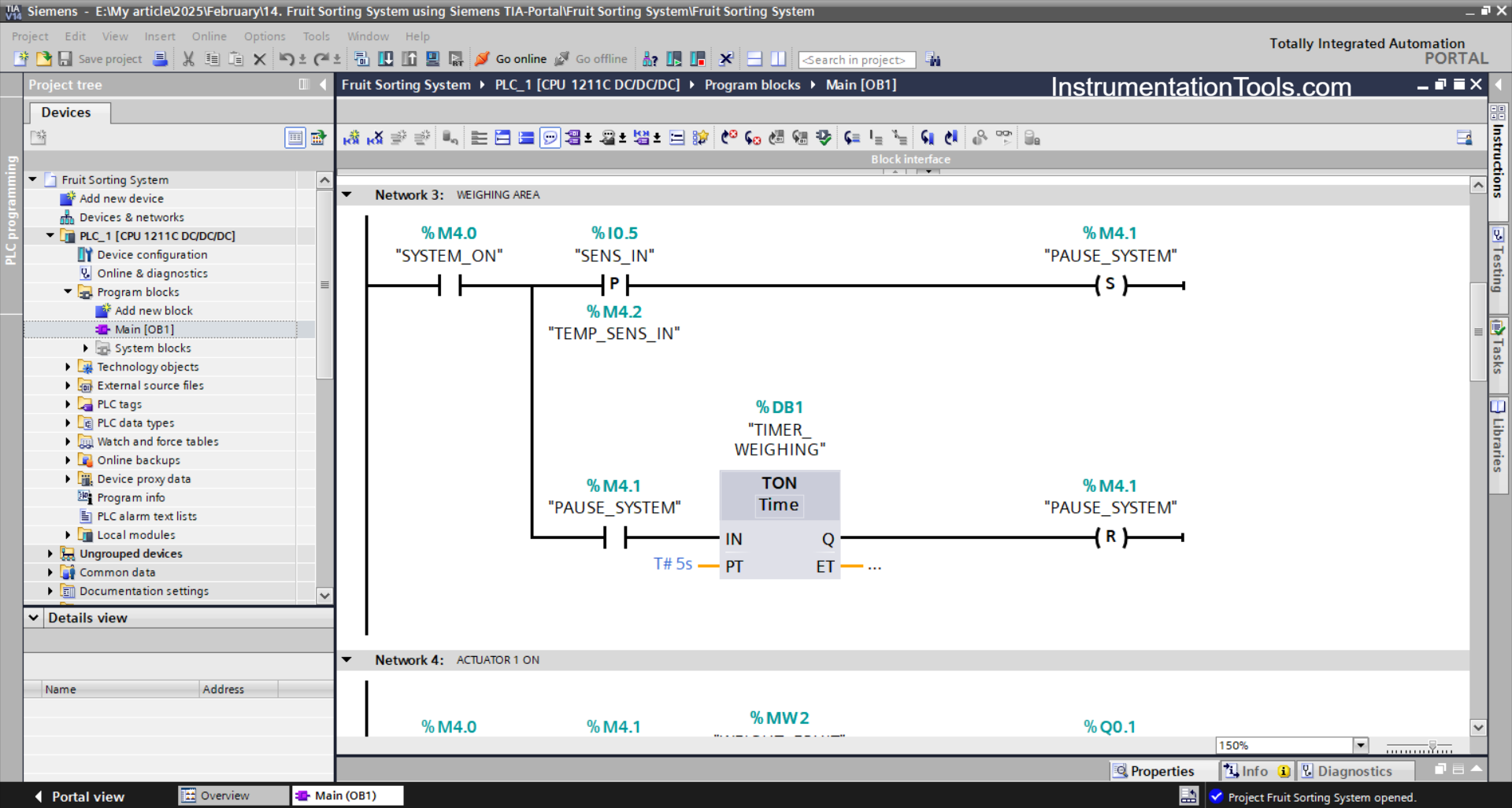 PLC program for automatic fruit sorting