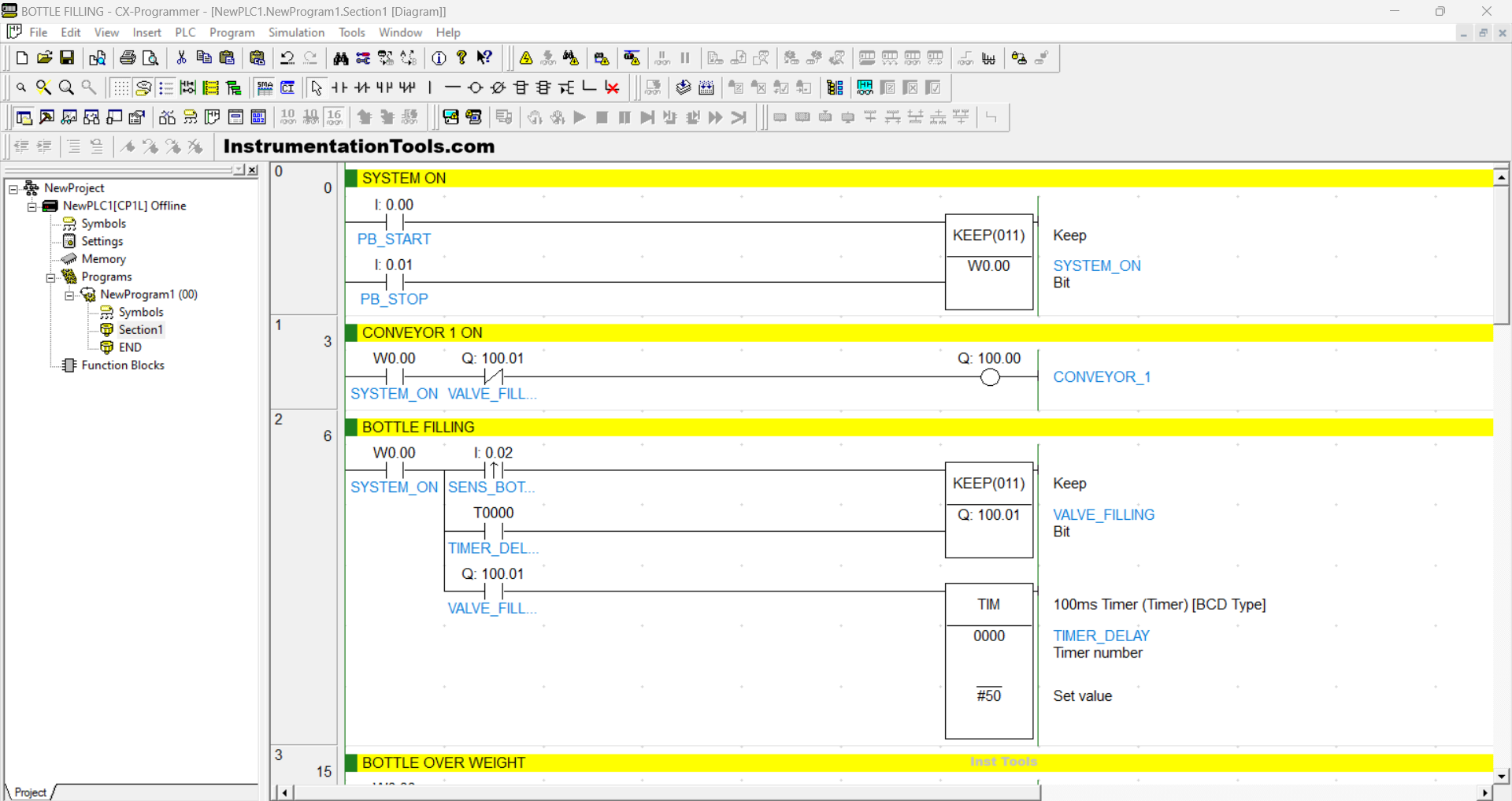 PLC project for bottle weight detect
