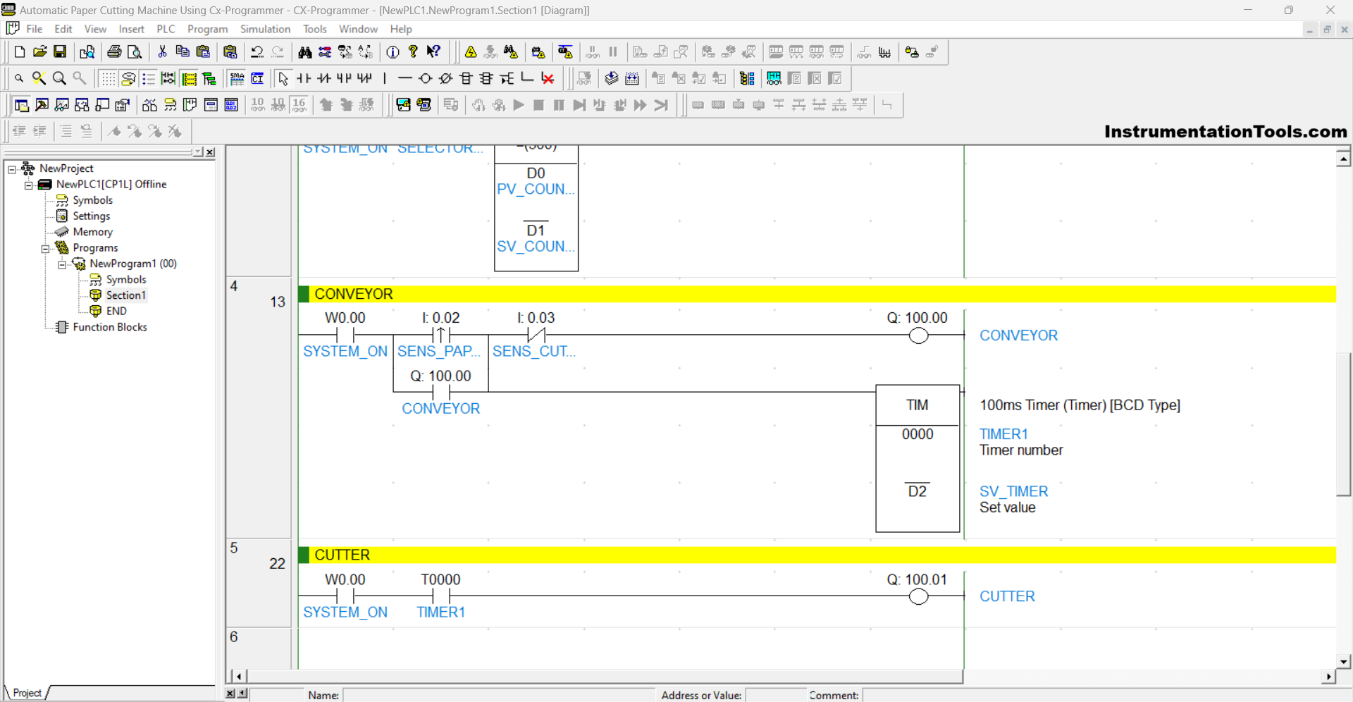 Paper cutting automation using ladder logic