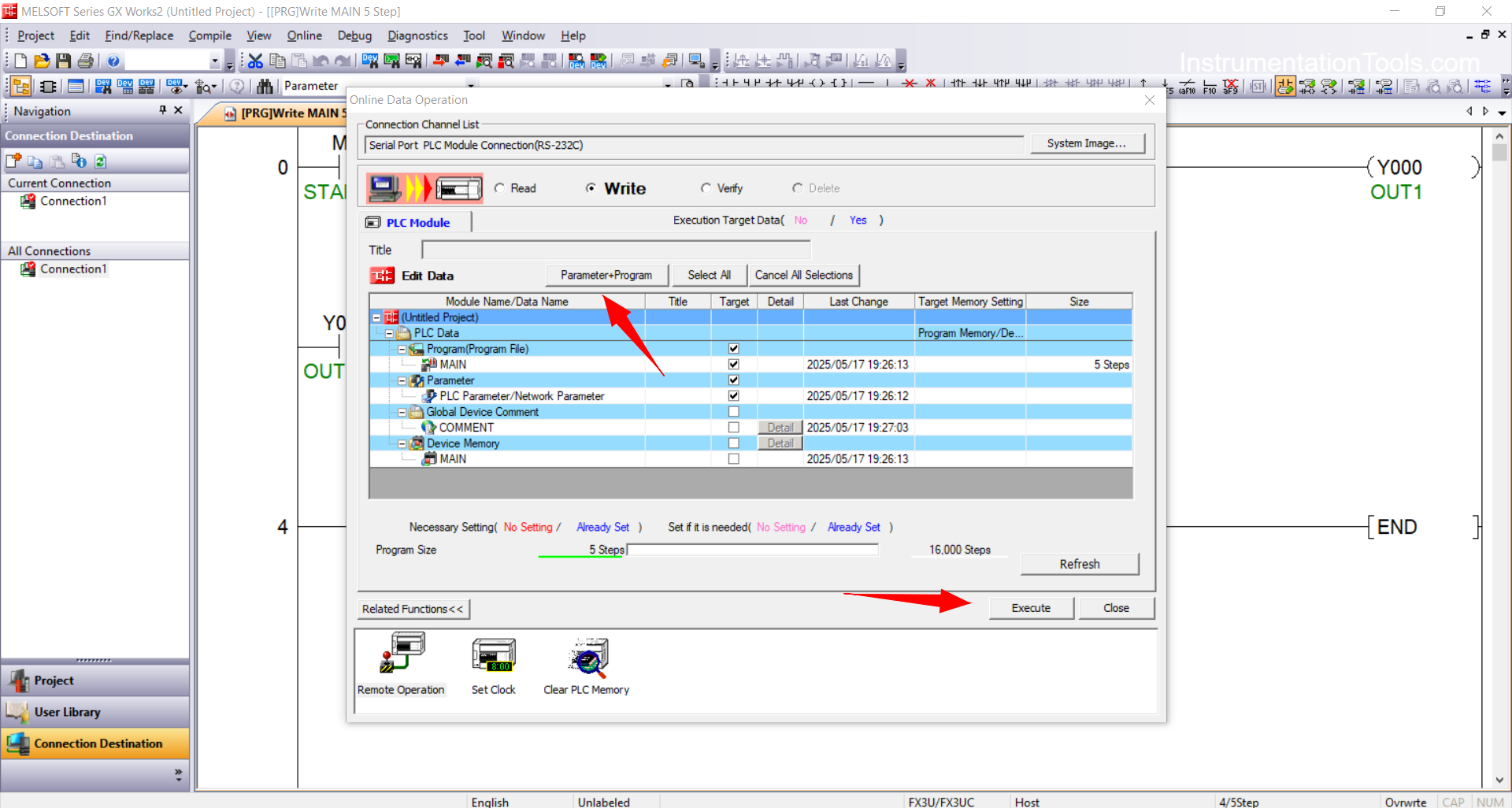 Program transfer to the PLC