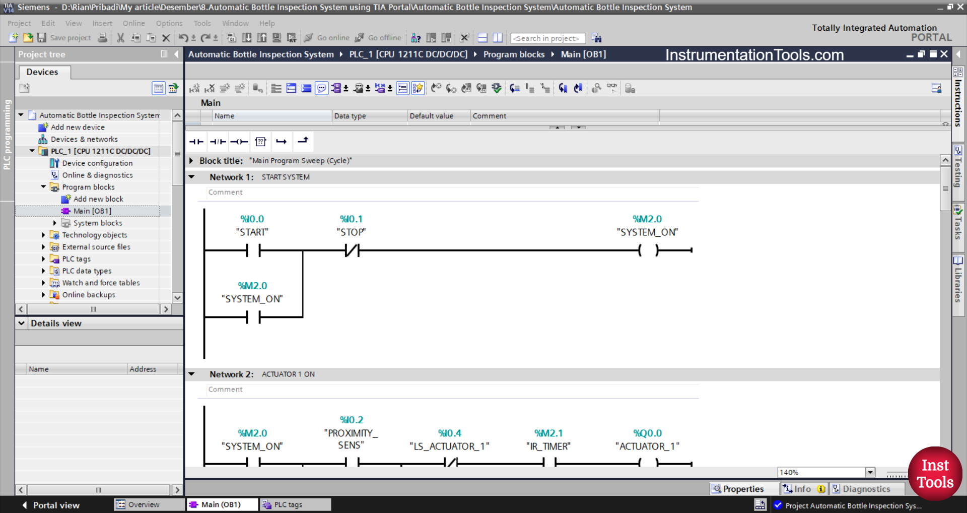 Siemens PLC Program for Automatic Bottle Inspection