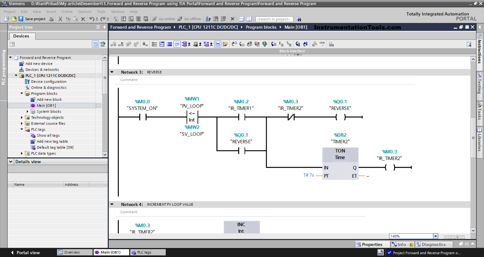 Siemens PLC motor direction control example