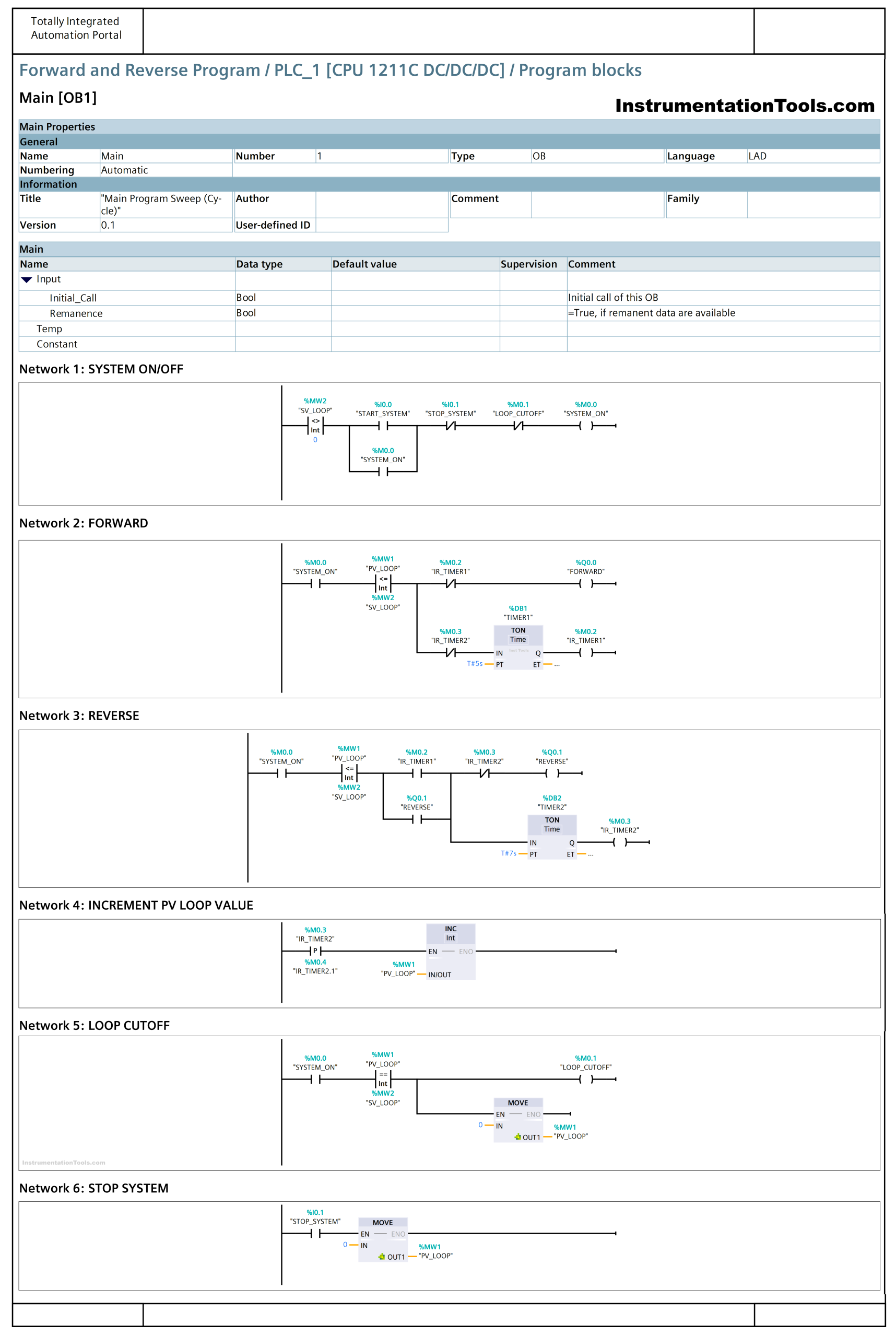 Siemens TIA Portal Motor Forward Reverse PLC Logic