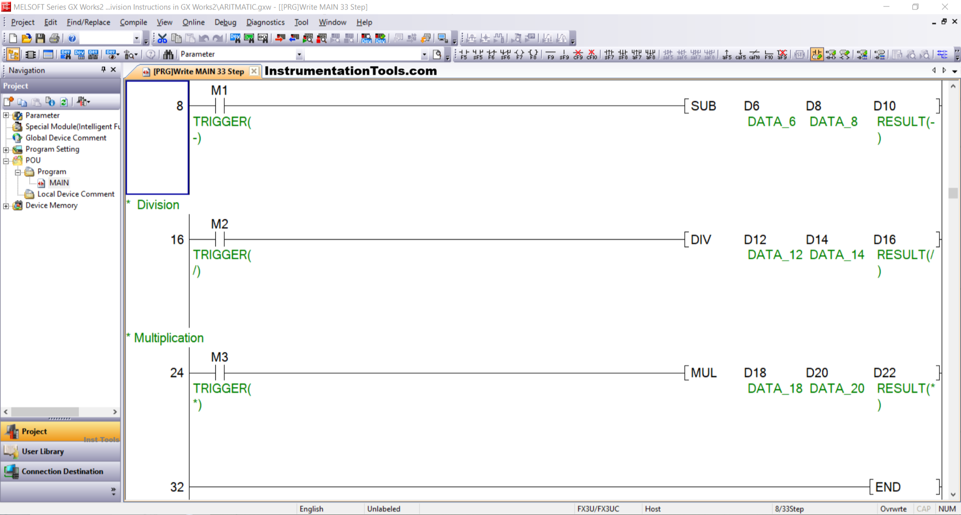 Mitsubishi PLC Math Instruction in Ladder Logic