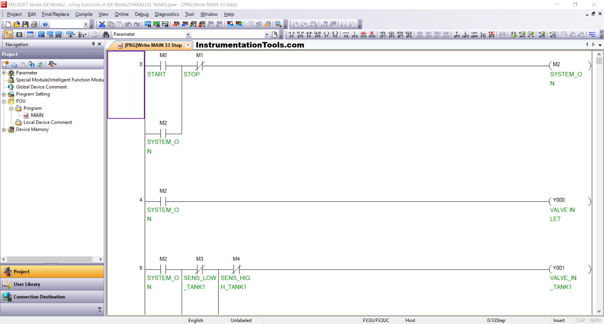 Parallel Tank Control with Heating and Cooling in GX Works2